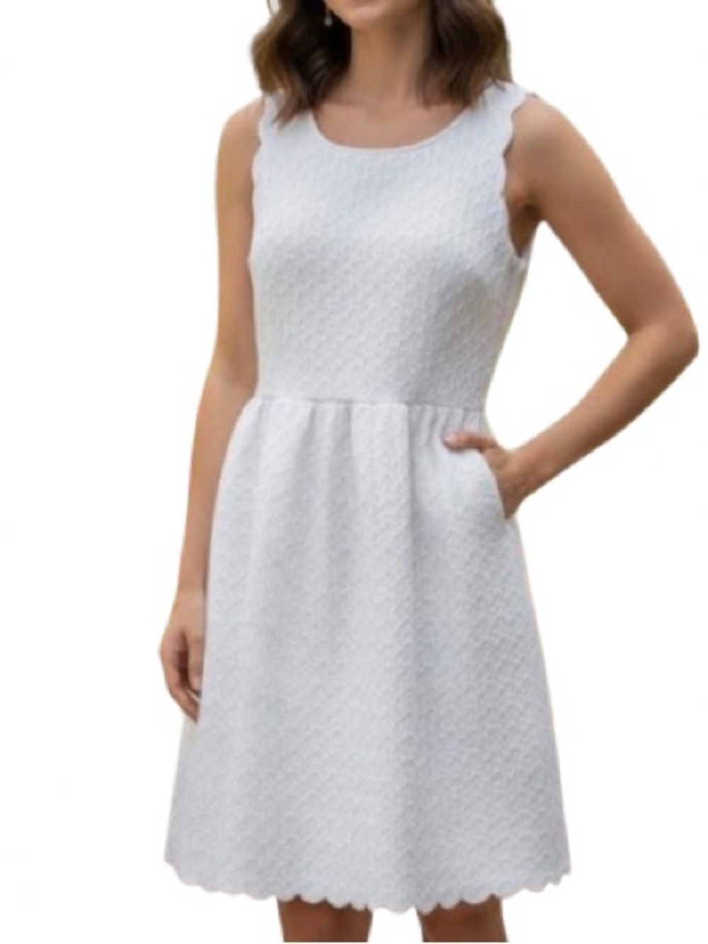 DALIA White Textured Scalloped Fit & Flare Dress - Lace Back Detail - Size 6